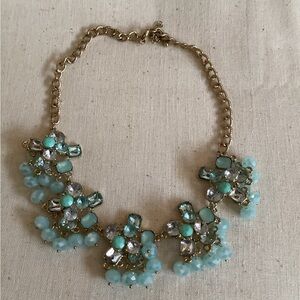 Elegant Gold and Blue cluster Floral Necklace NWOT